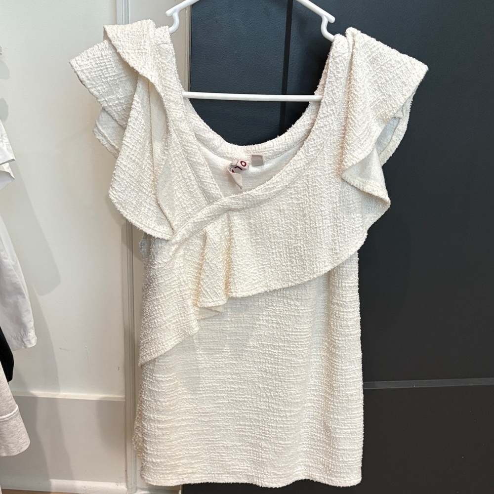 Anthropologie White Ruffled Textured Top